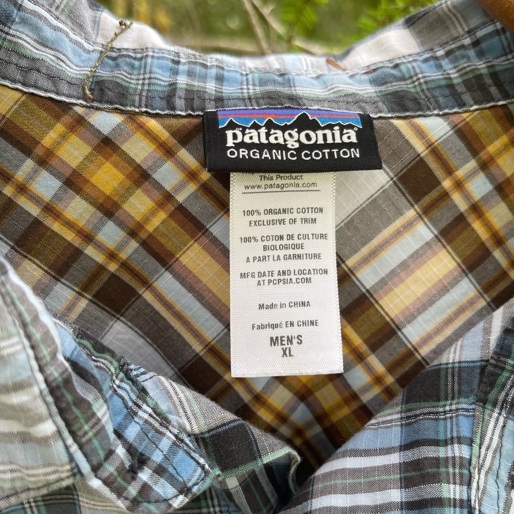 Patagonia Organic Cotton Western Plaid Blue Long Sleeve Shirt M-XL Pre-Owned - Picture 5 of 6